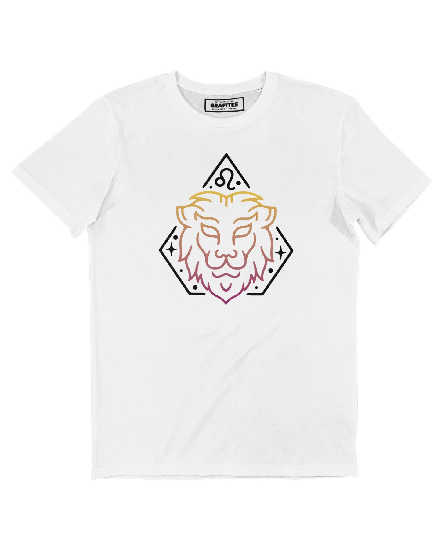 T-shirt bianca Leone con stampa segno zodiacale in cotone biologico