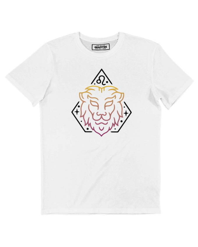 T-shirt bianca Leone con stampa segno zodiacale in cotone biologico