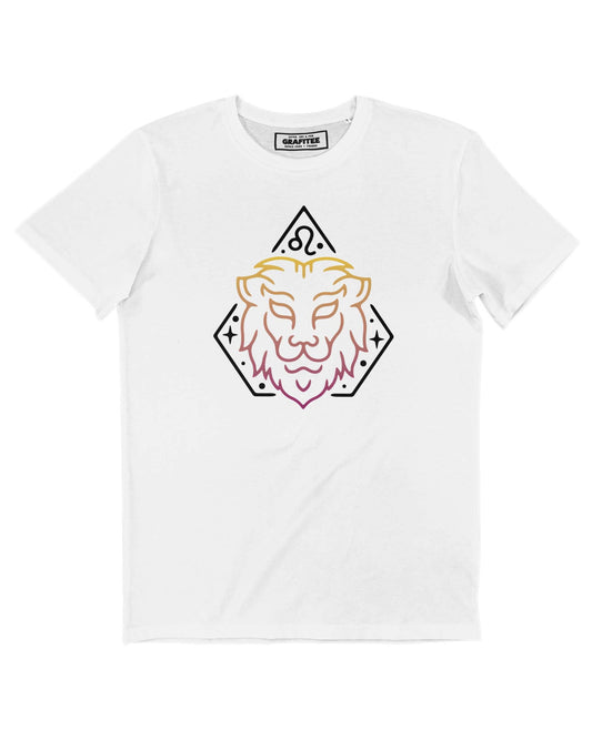 T-shirt bianca Leone con stampa segno zodiacale in cotone biologico