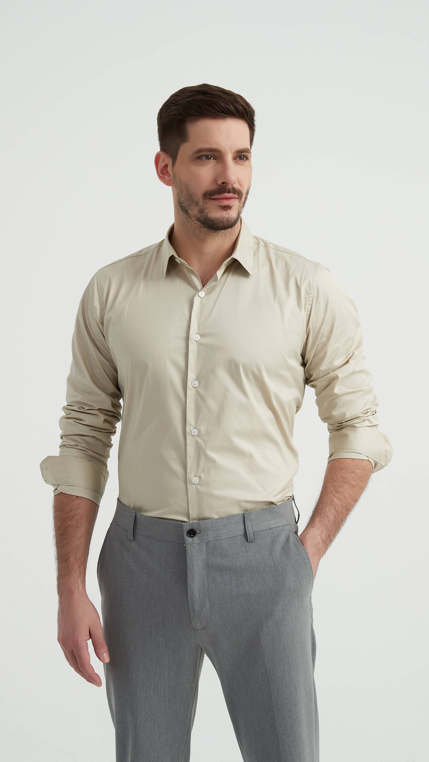 Camicia in cotone compatto avorio