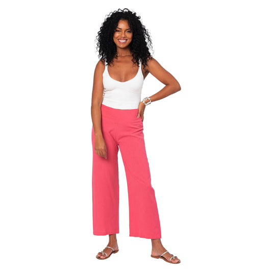 Pantaloni estivi culotte in cotone e lino rosa
