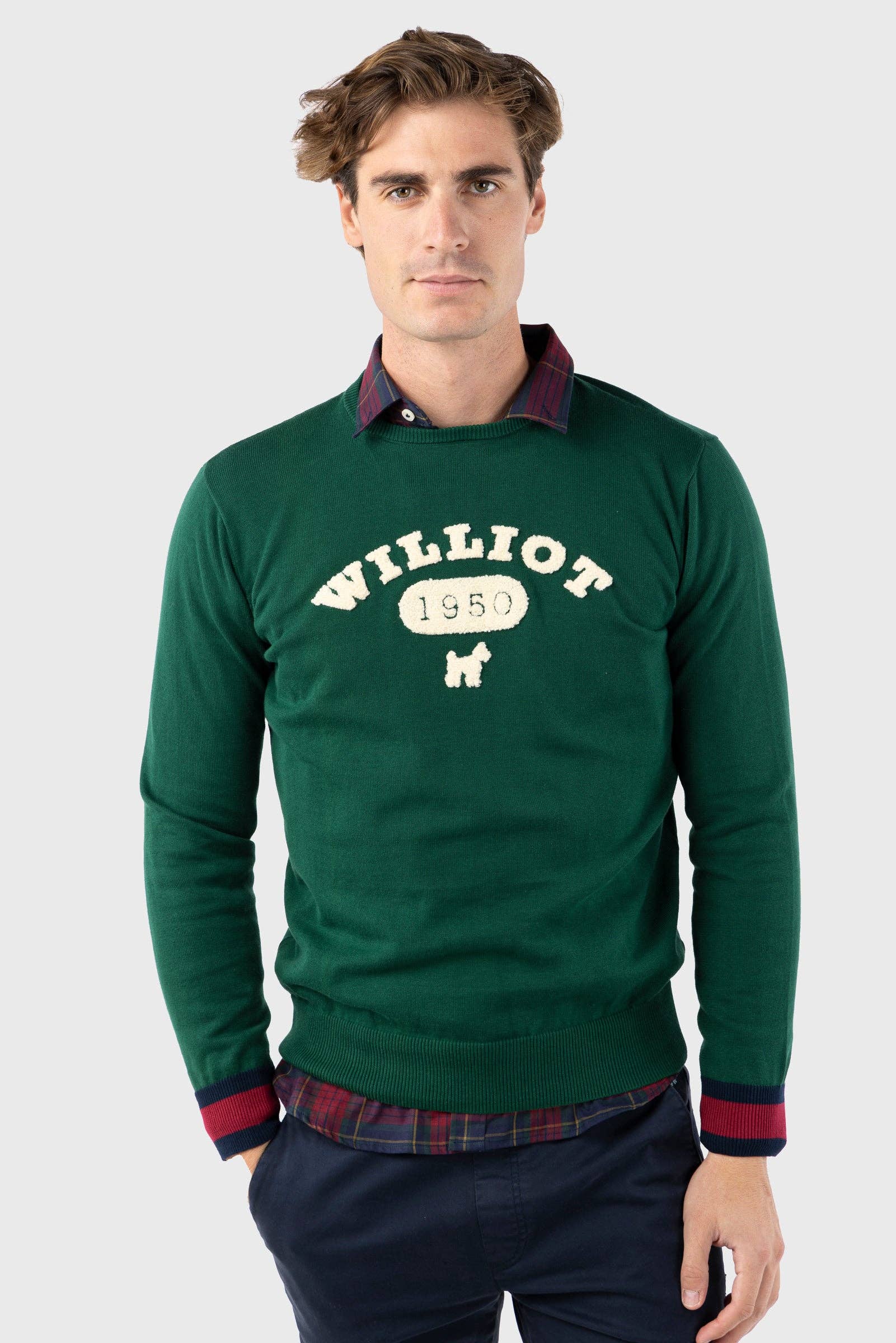 Maglia in cotone verde bottiglia stile anni Cinquanta