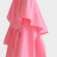 Blusa corta rosa con balze e maniche a sbuffo in misto cotone