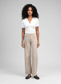 Jeans beige a vita alta a gamba dritta