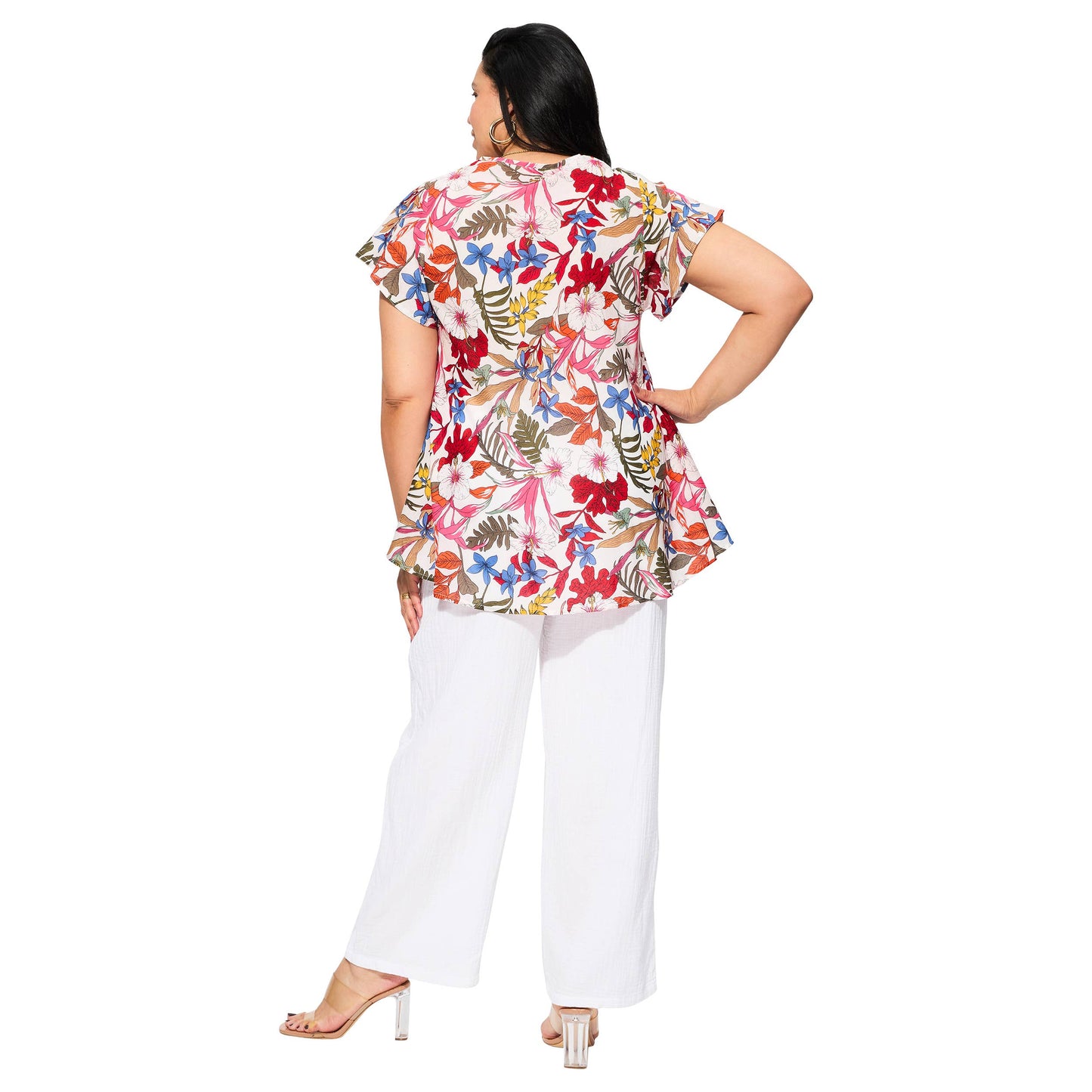 Blusa estiva in voile di cotone con stampa floreale