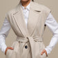 Gilet cappotto lungo con cintura color perla