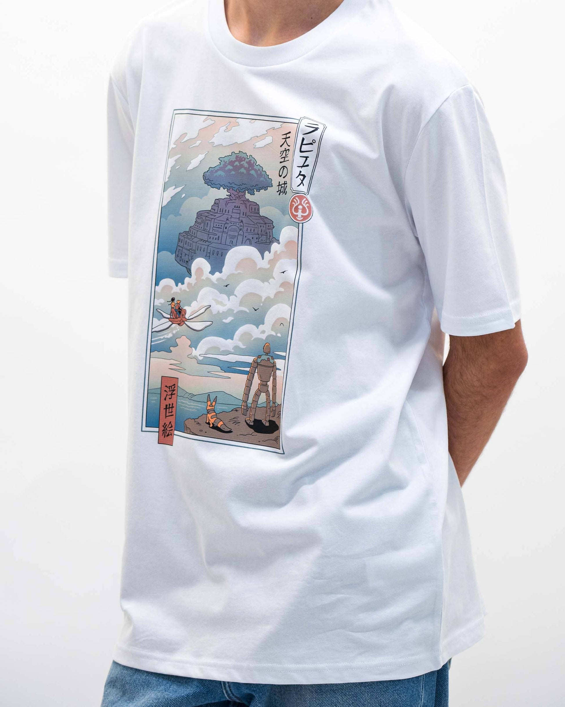 T-shirt unisex in cotone biologico con stampa castello tra le nuvole
