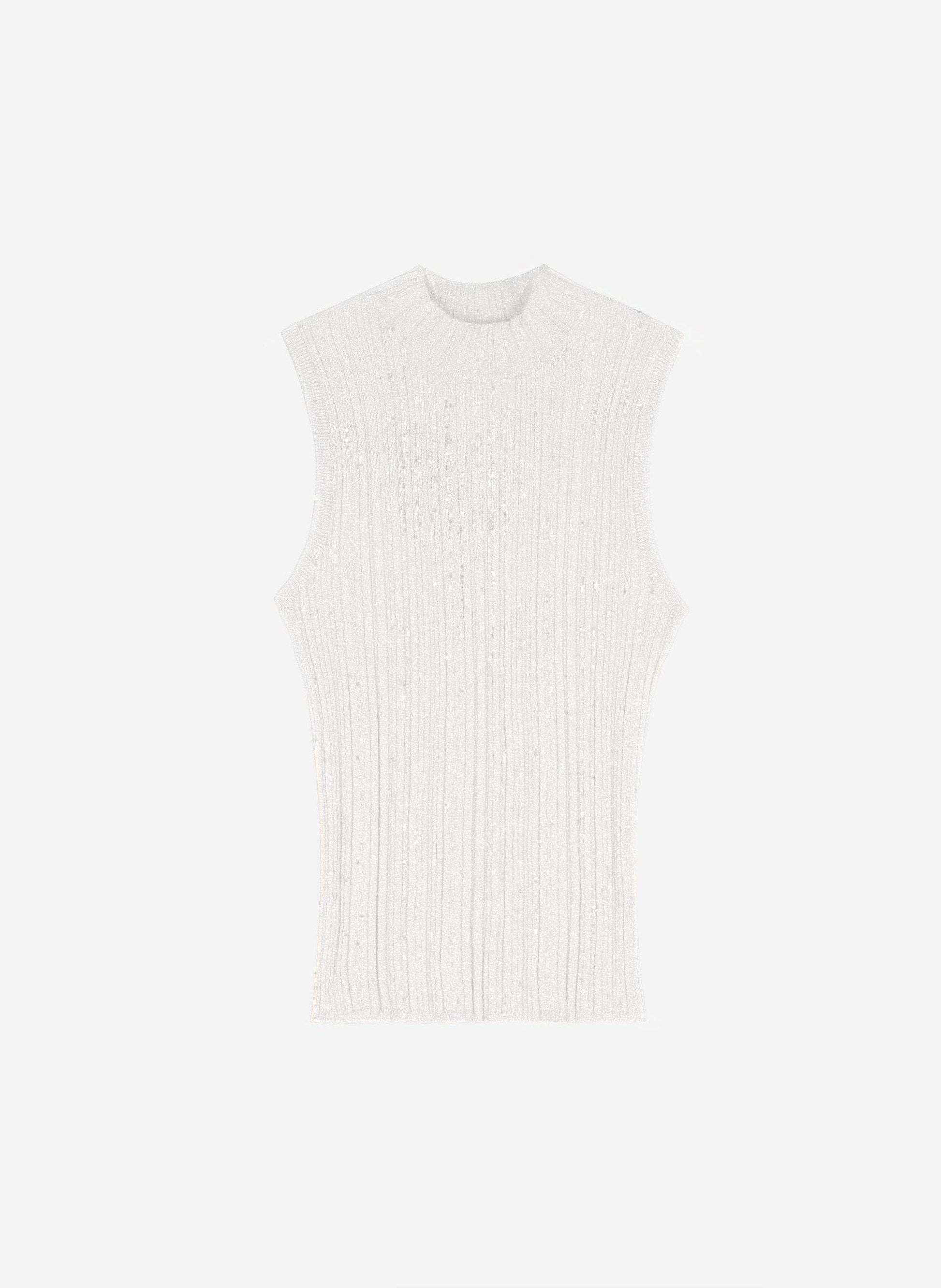Maglione smanicato Luxie naturale a collo alto metallizzato