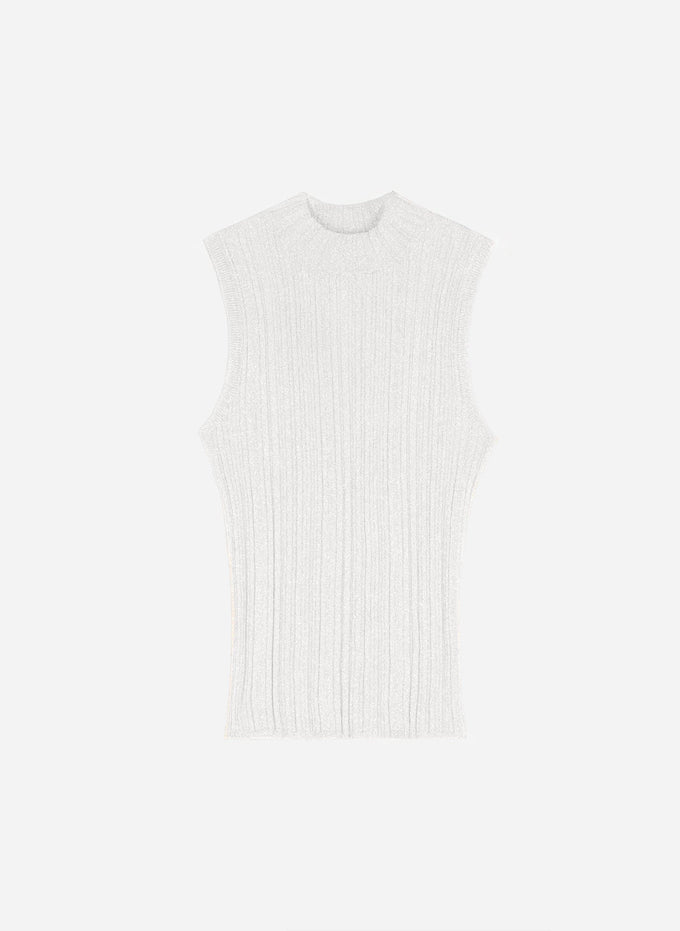 Maglione smanicato Luxie naturale a collo alto metallizzato