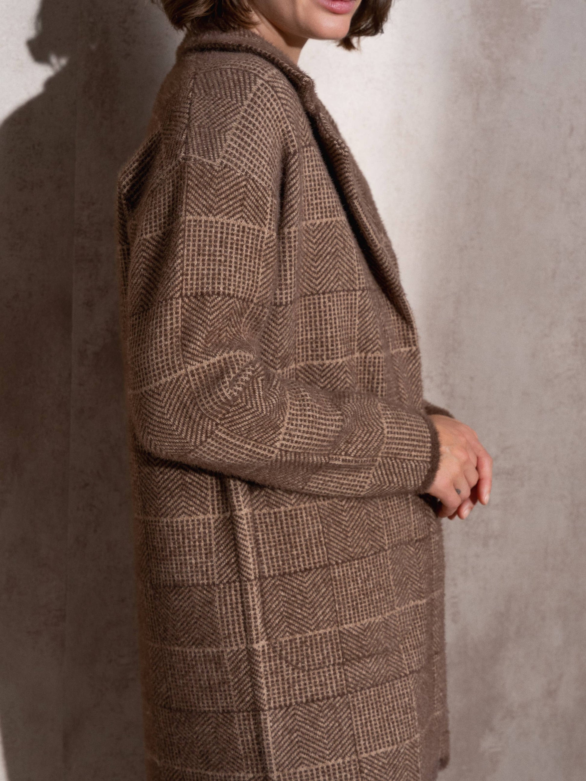 Cappotto midi effetto pelliccia a quadri