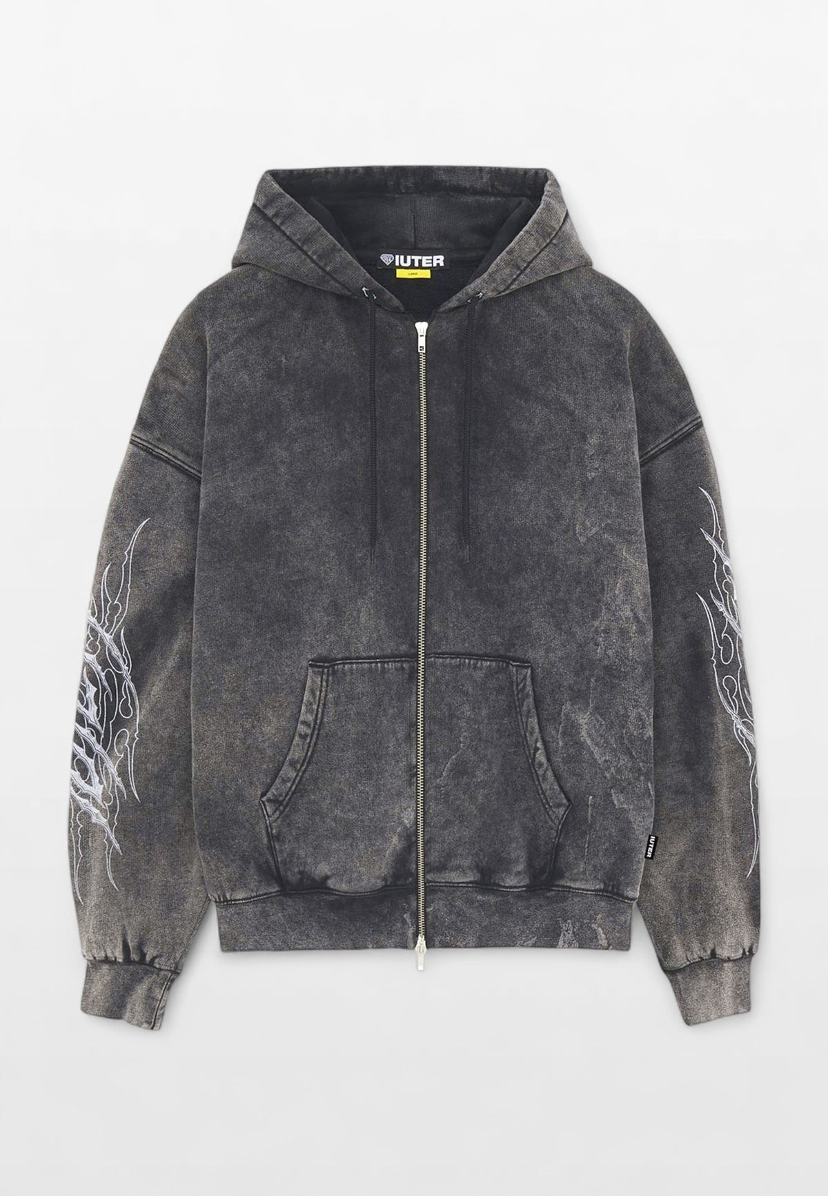 Felpa Zip Con Cappuccio Trible Marble Nera – fronte