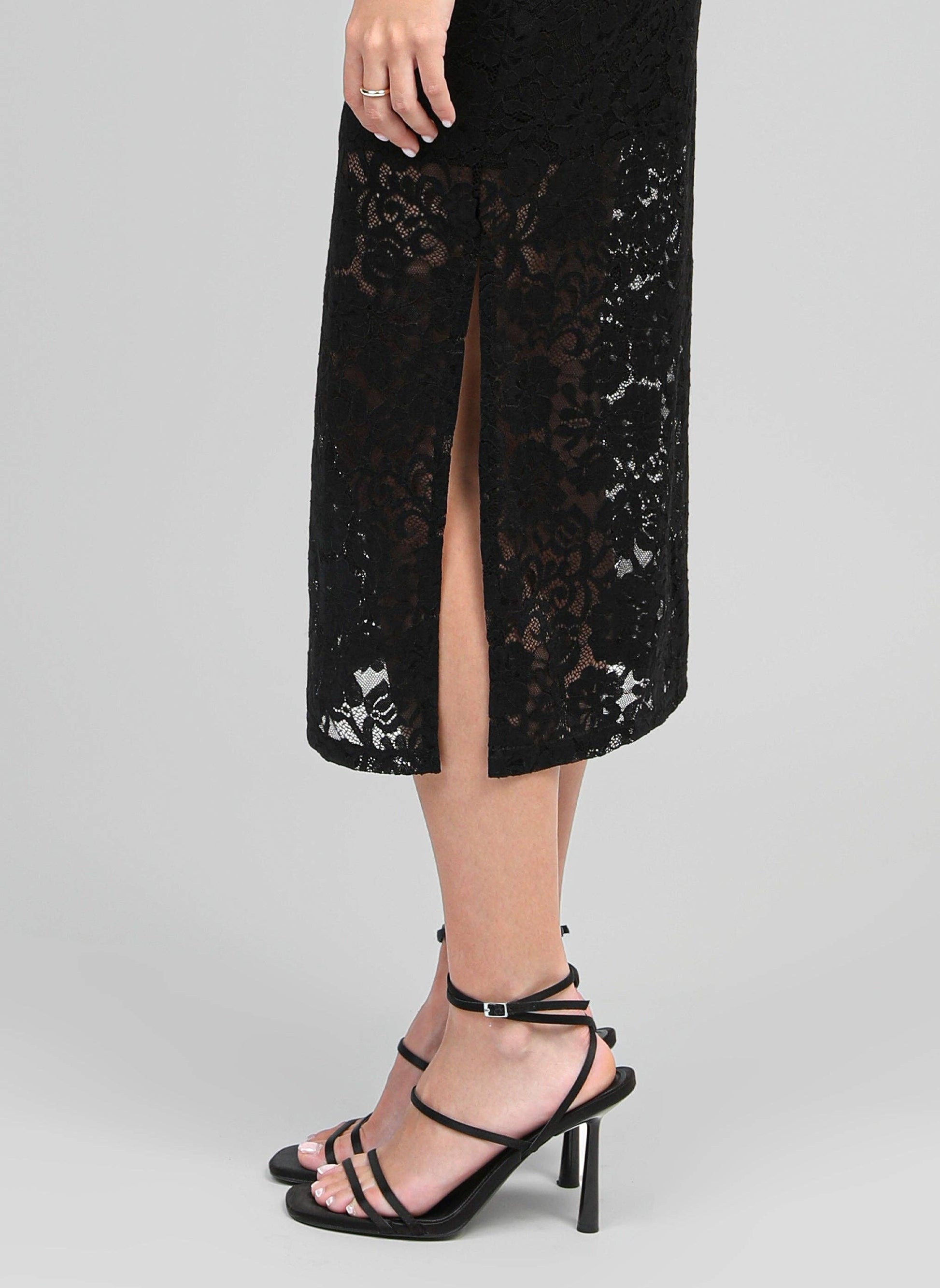 Abito midi Elinor nero in pizzo