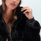 Cappotto in ecopelliccia nero da donna