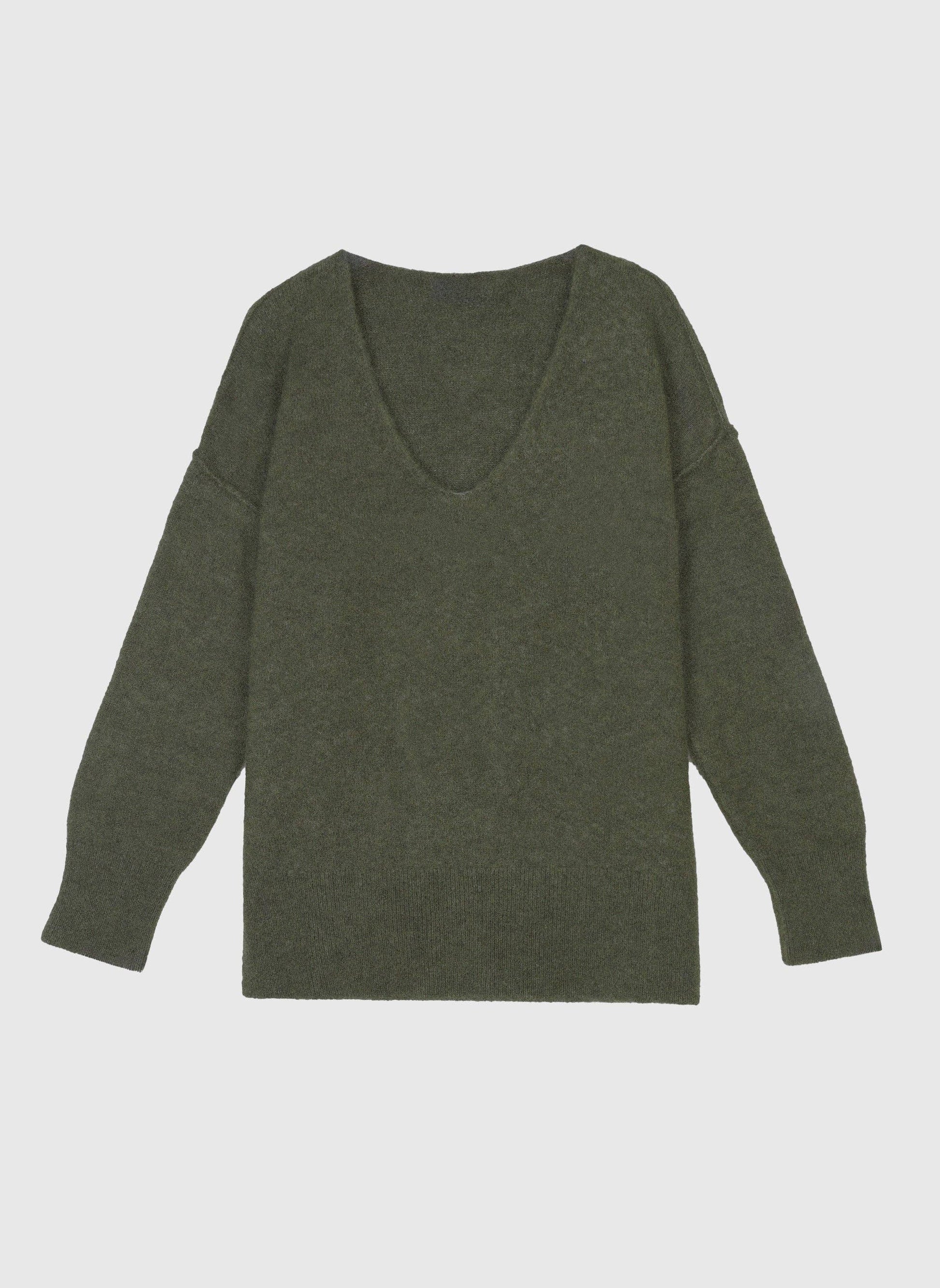 Maglione oversize Livya verde militare con scollo a V