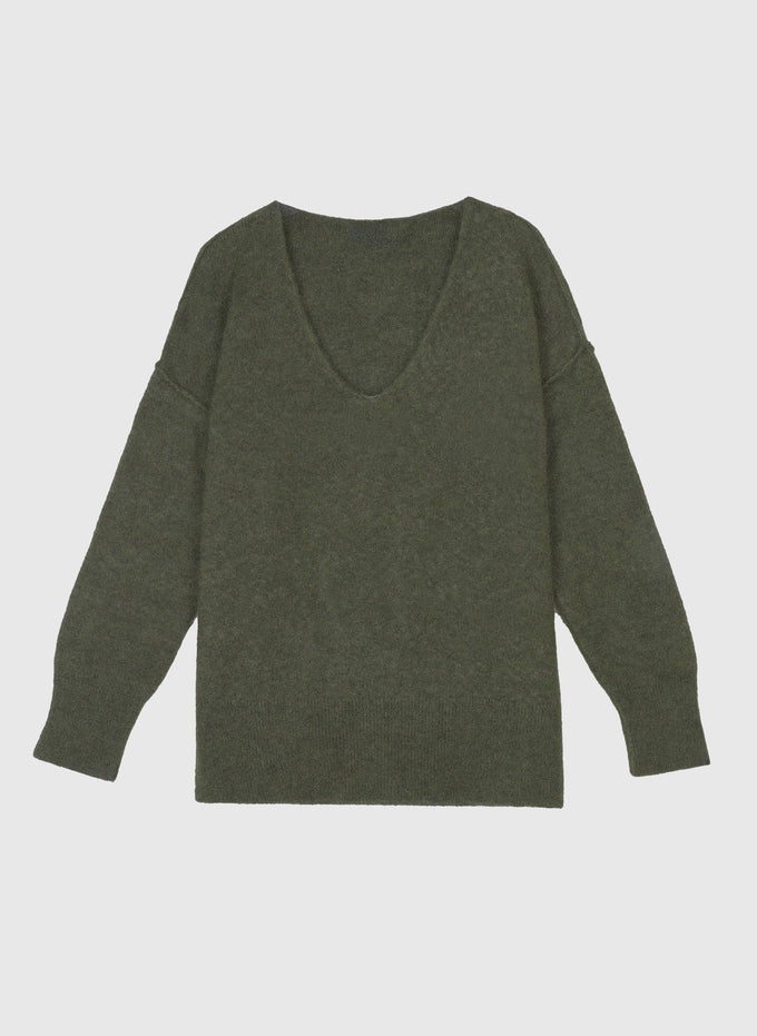 Maglione oversize Livya verde militare con scollo a V