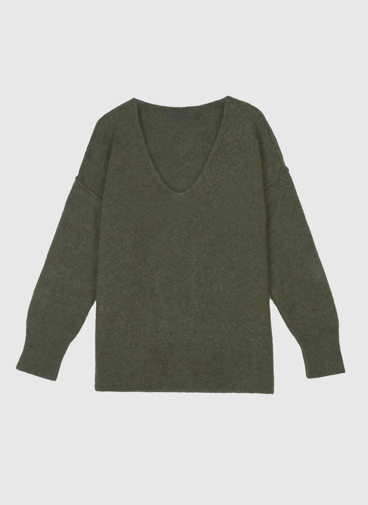 Maglione oversize Livya verde militare con scollo a V