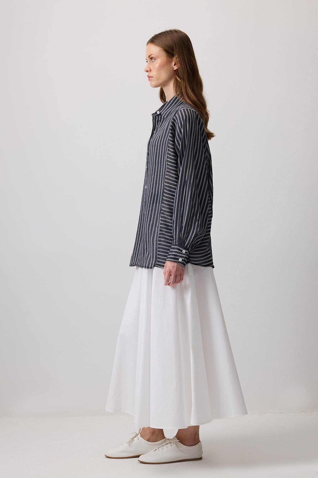 Camicia a righe in viscosa bianco e nero