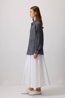 Camicia a righe in viscosa bianco e nero