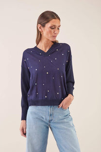 Maglia in viscosa con scollo a V e micro fantasia