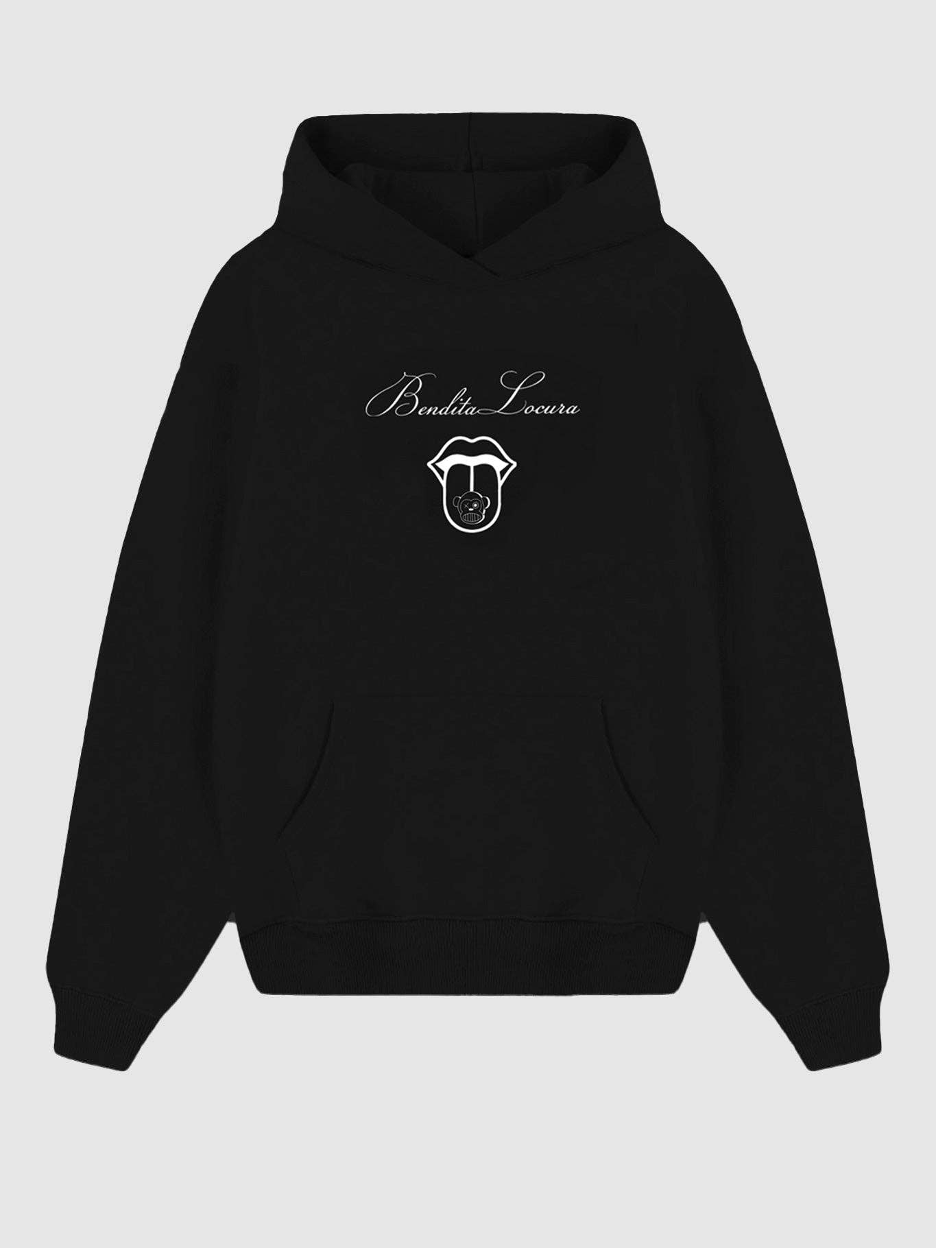 Felpa unisex con cappuccio Bendita Locura nera