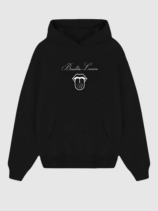 Felpa unisex con cappuccio Bendita Locura nera