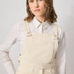 Top crop in denim ecrù con bretelle