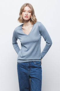Maglione in maglia rasata con scollo a V