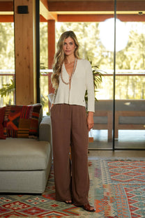 Cardigan in maglia a coste color ecru