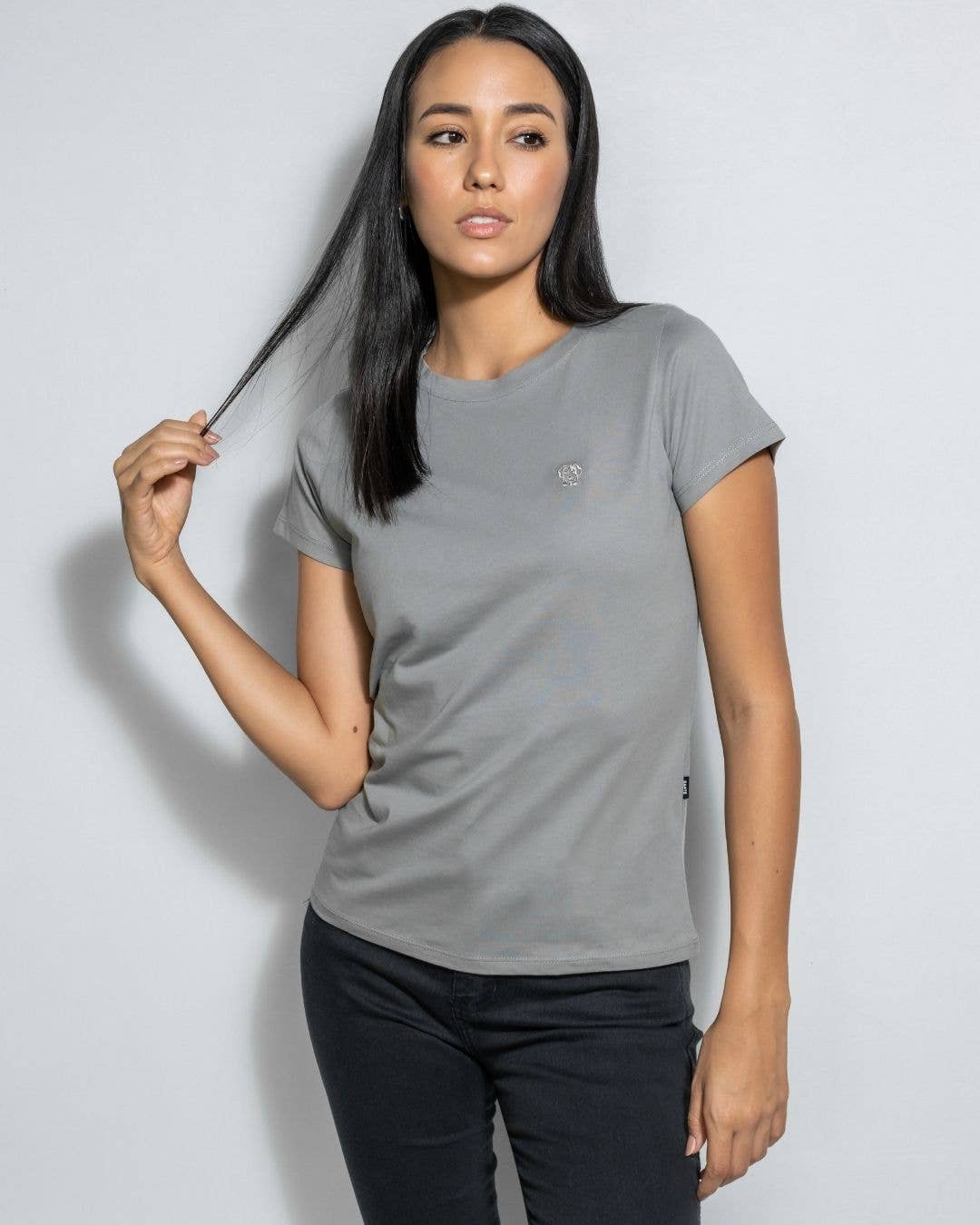 T-shirt donna antimacchia grigio scuro in cotone