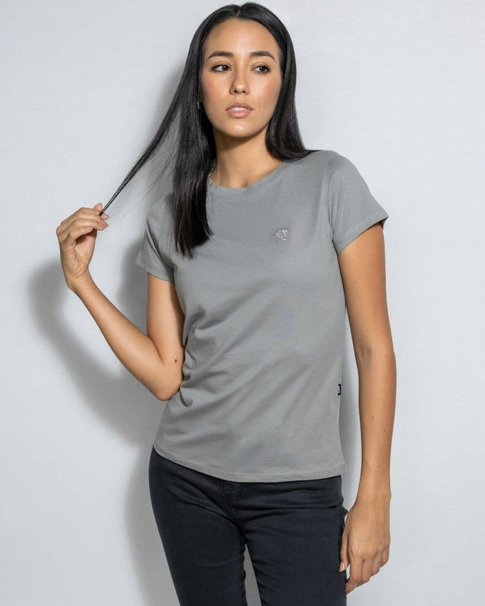 T-shirt donna antimacchia grigio scuro in cotone