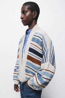 Cardigan a righe con maniche a palloncino