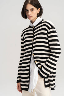 Cardigan lungo a righe con bottoni dorati