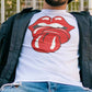 T-shirt rock unisex in cotone biologico con stampa labbra