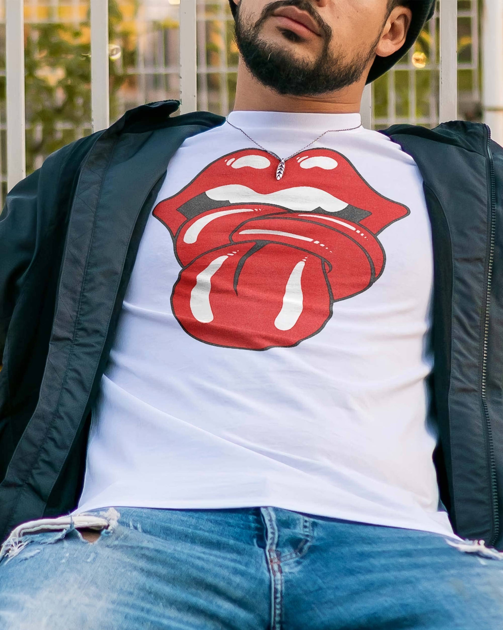 T-shirt rock unisex in cotone biologico con stampa labbra