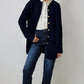 Cardigan lungo blu navy con bottoni dorati
