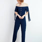 Tuta off-shoulder con bottoni dorati