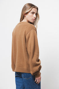 Cardigan in lana a maglia rasata con scollo a V
