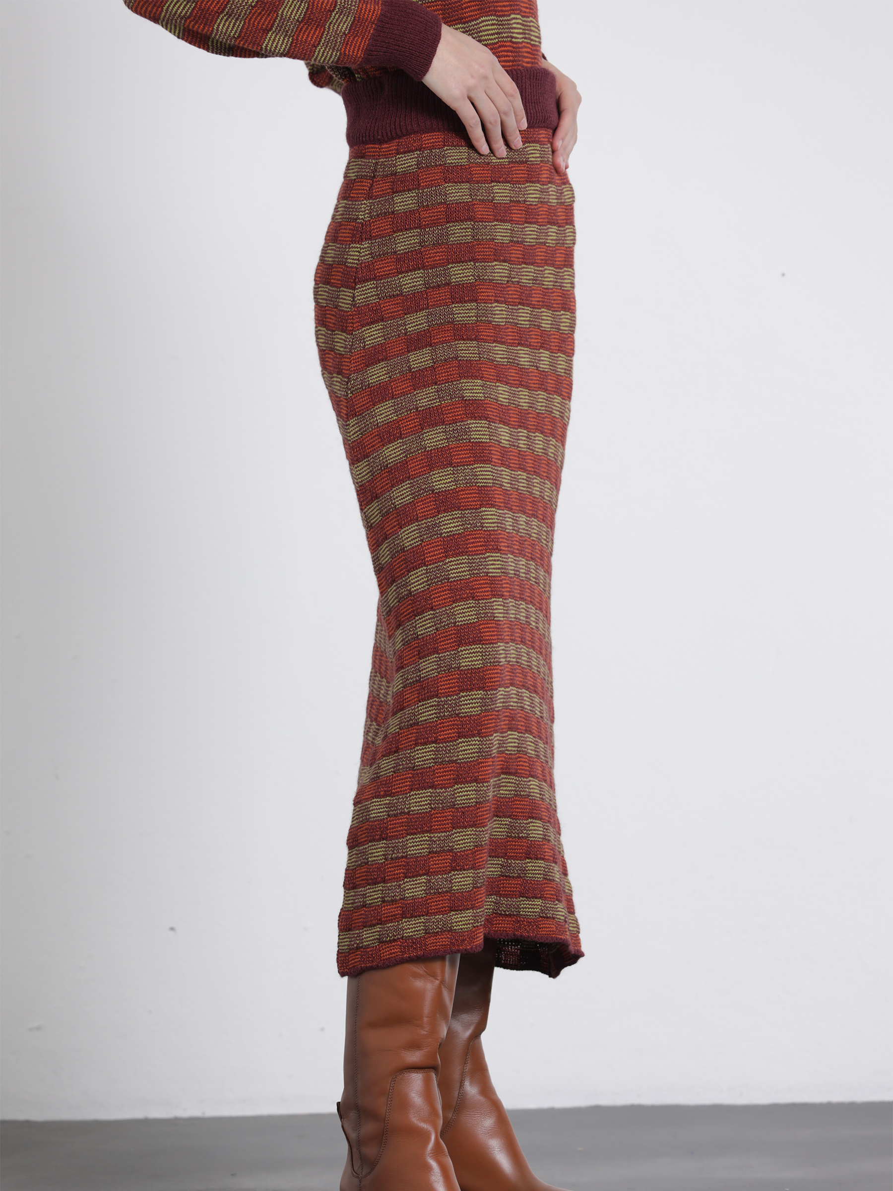 Set gonna in maglia jacquard multicolor