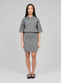 Maglione Norea grigio con colletto polo e bottoni gioiello