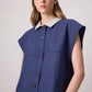 Gilet oversize in misto lino con colletto a contrasto