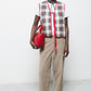Gilet trapuntato tartan con scollo a V e laccio frontale