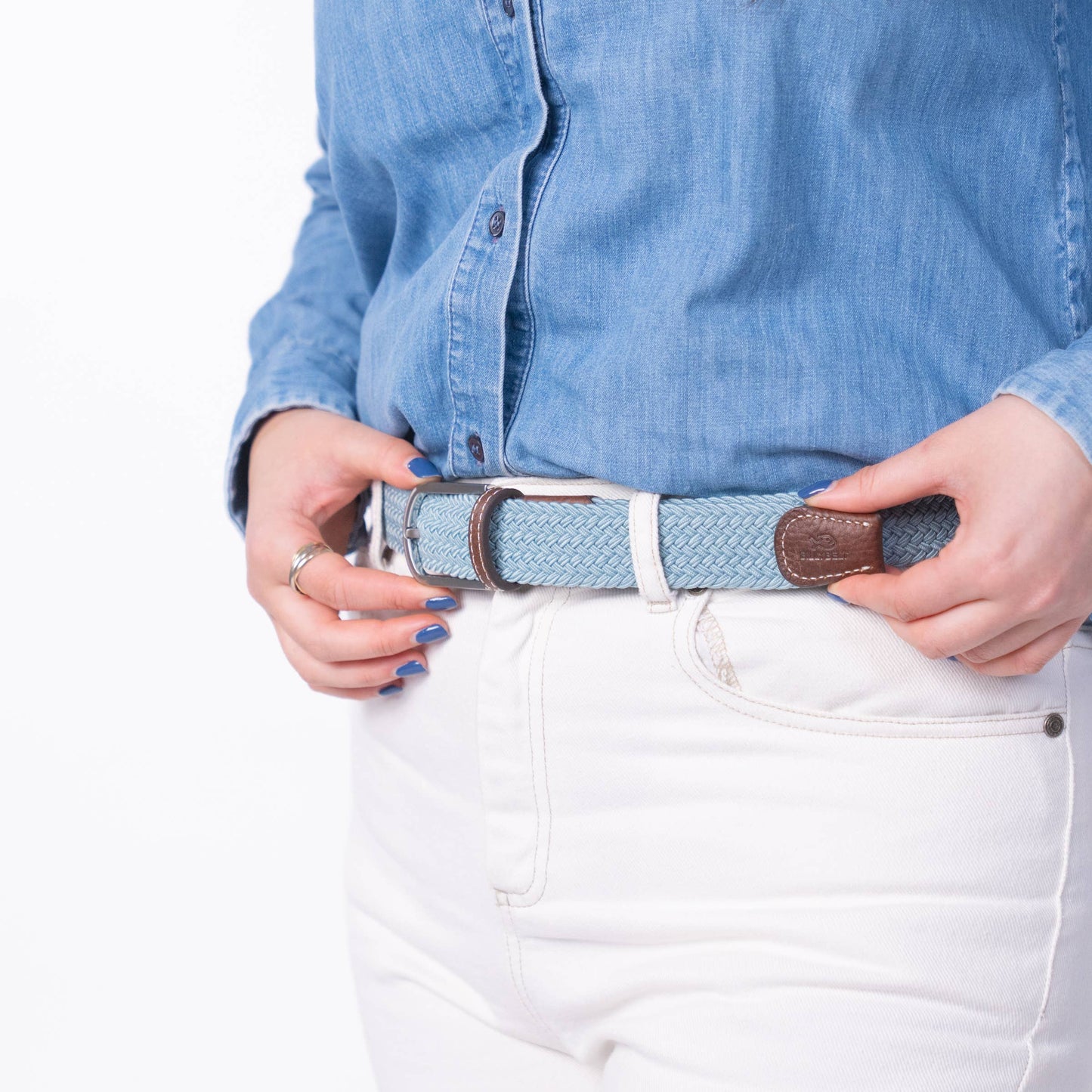 Cintura elastica intrecciata azzurro cielo
