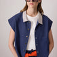 Gilet oversize in misto lino con colletto a contrasto