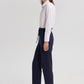 Pantaloni donna blu navy in misto lino con vita elasticizzata