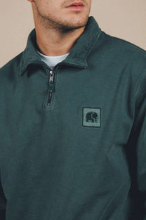 Felpa uomo con zip a quarto tinto a pigmento verde olmo