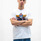 T-shirt unisex bianca con grafica manga Goldorack
