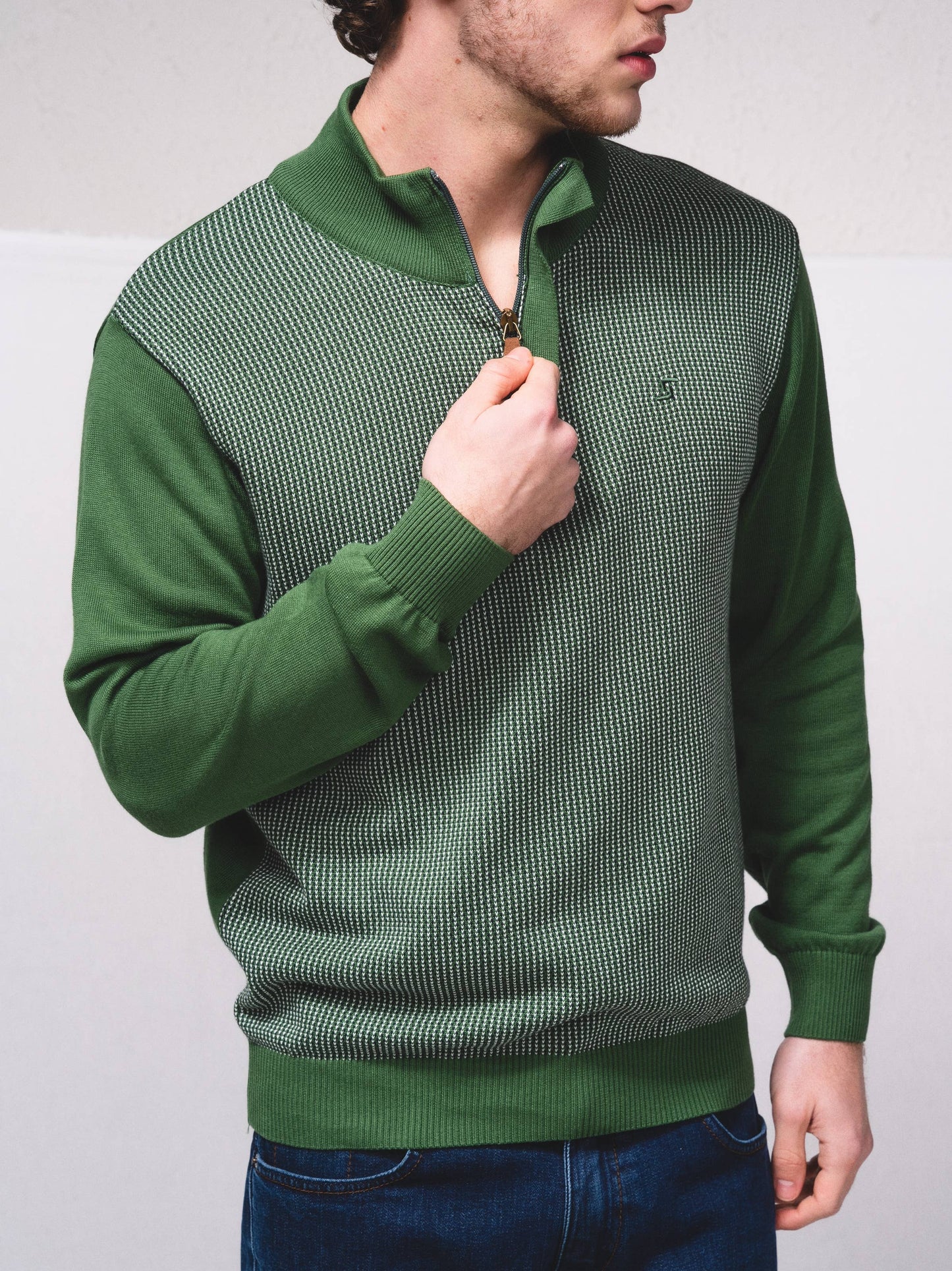 Polo bicolore slim fit con zip in cotone
