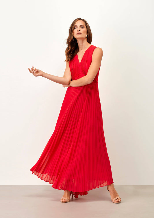 Abito lungo plissettato con scollo a V