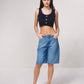 Top corto in maglia a costine con bottoni