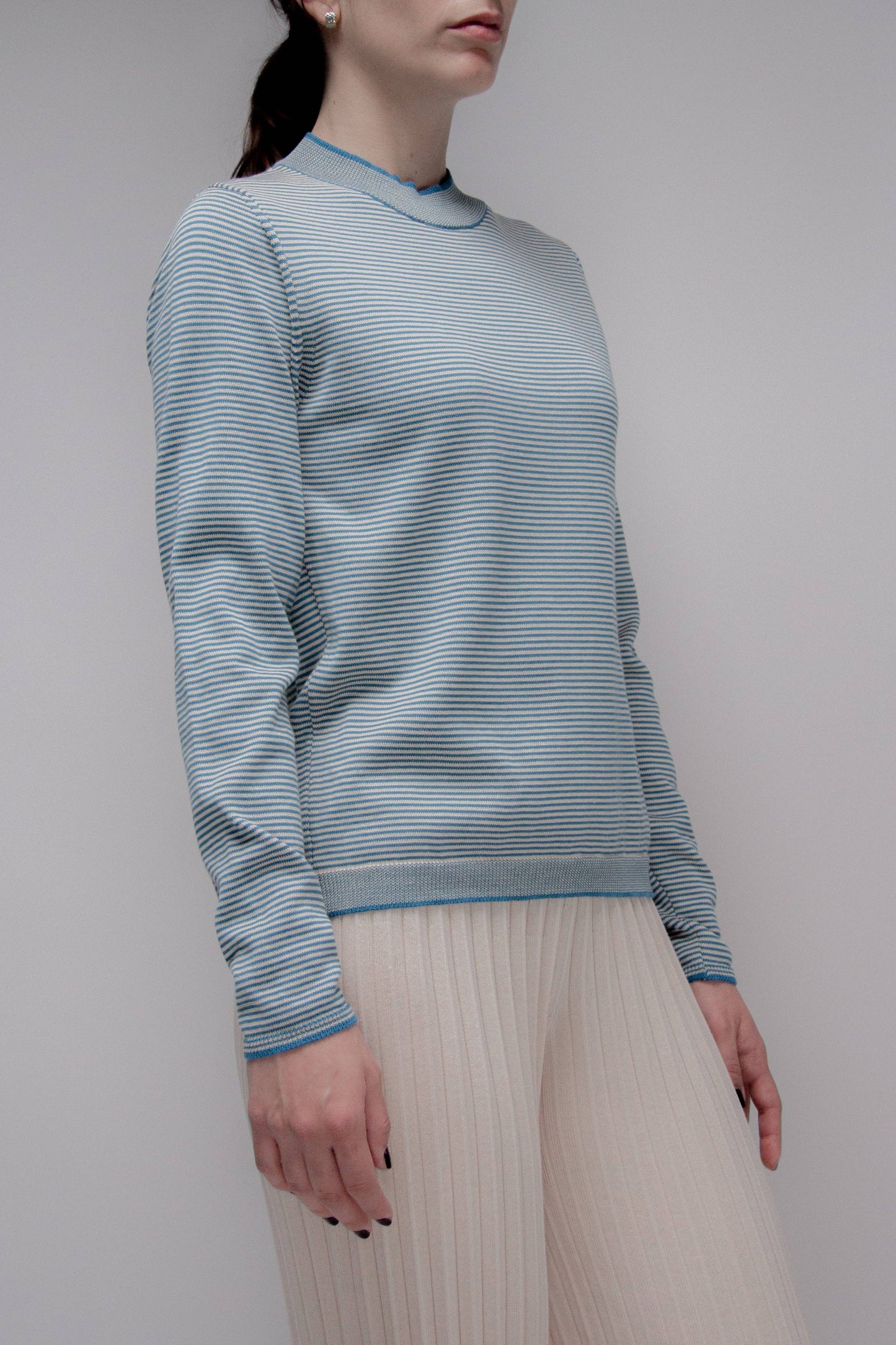 Maglione girocollo a righe in cotone Pima